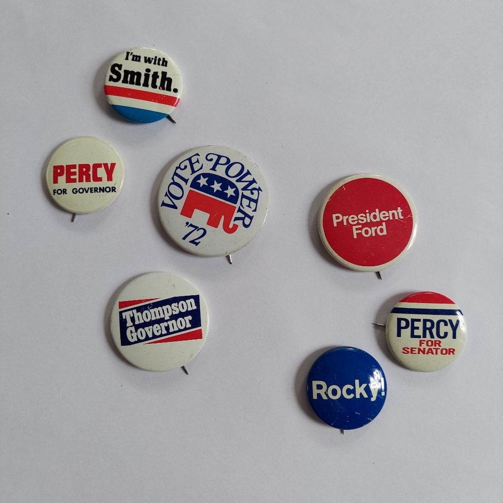 Vintage Pinback Buttons 60s 70s Illinois Republican Political Campaign